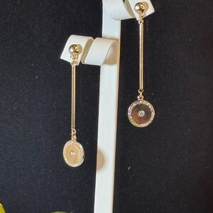 Lane Bryant Long Statement Gold Tone Dangle Earrings 3 inch approx